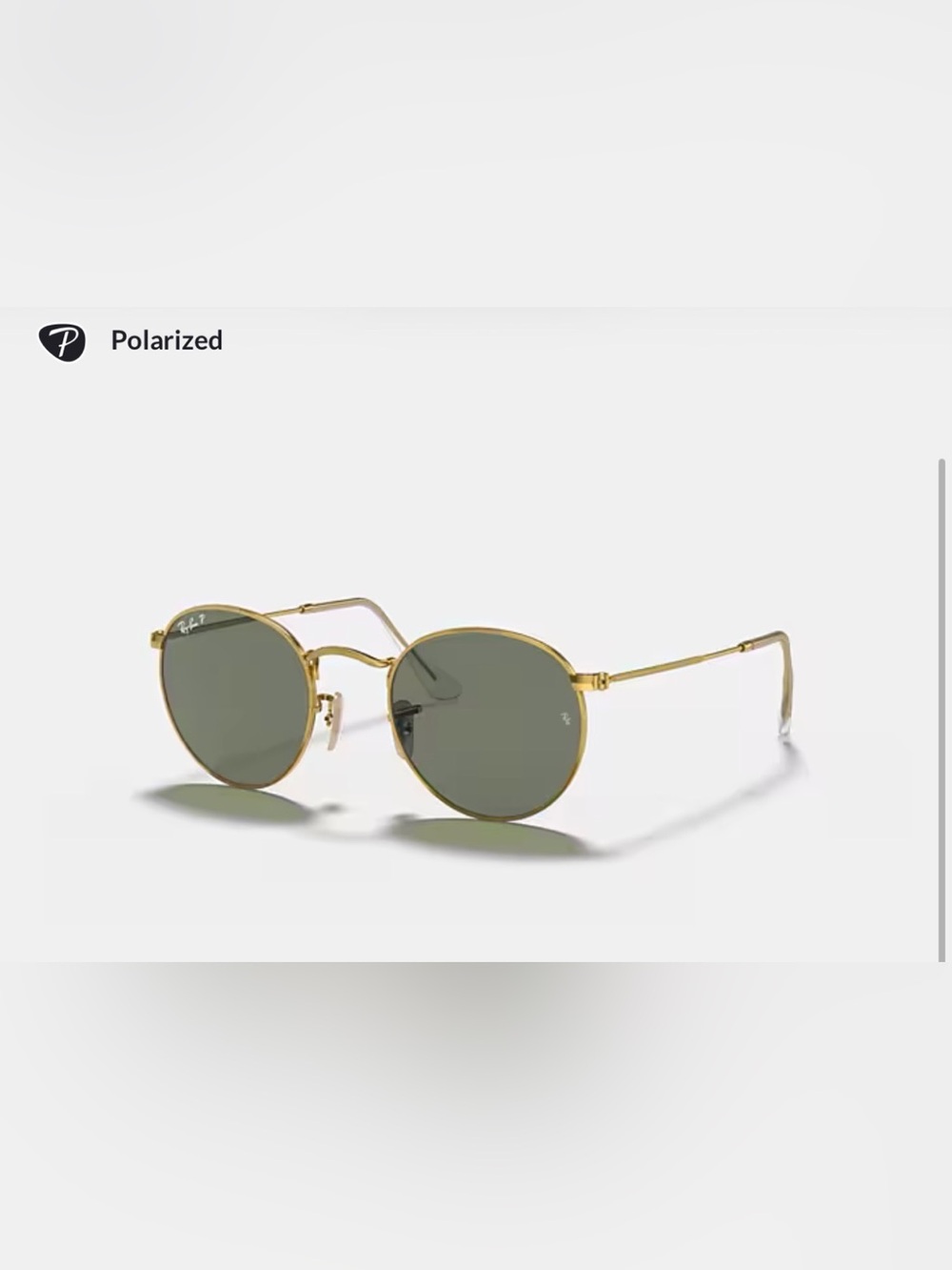 Ray-Ban round metal polish artists Gold Frame Sunglasses with Green pol. Lenses